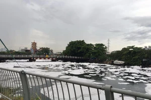 Kênh Tàu Hũ nổi bọt trắng xóa