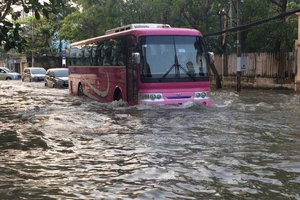 Triều cường đạt đỉnh, khu biệt thự chìm trong biển nước