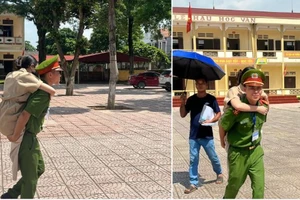 Trung úy công an cõng thí sinh khuyết tật tới phòng thi nhận cơn mưa lời khen