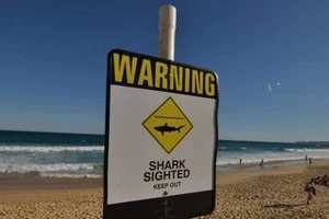 Một biển cảnh báo cá mập tại một bãi biển ở Úc vào ngày 17-1-2015.