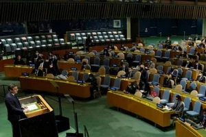 Ngoại trưởng Ukraine Dmytro Kuleba phát biểu tại cuộc họp lần thứ 58 của Đại hội đồng LHQ ở New York, Mỹ vào ngày 23-2 về cuộc khủng hoảng Nga-Ukraine.