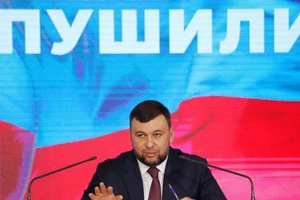 Lãnh đạo nước cộng hòa tự xưng Donetsk Denis Pushilin trong một cuộc họp báo ở Donetsk, Ukraine ngày 11-2.