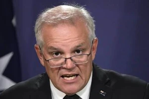 Thủ tướng Úc Scott Morrison phát biểu trong một cuộc họp báo ở Sydney, ngày 23-2.