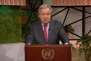 Tổng thư ký LHQ Antonio Guterres phát biểu tại buổi Đối thoại Khí hậu Petersberg năm 2022 ở Berlin (Đức) hôm 18-7.