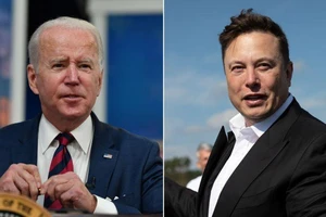 Tổng thống Mỹ Joe Biden (trái) và tỉ phú Elon Musk (phải).