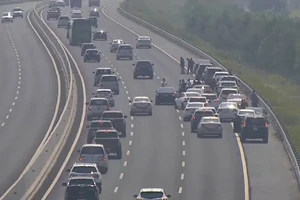 Đoàn xe đi đám cưới đồng loạt dừng trên cao tốc để chụp hình