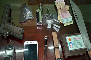 Bắt 2 thanh niên mang súng và nhiều hung khí 