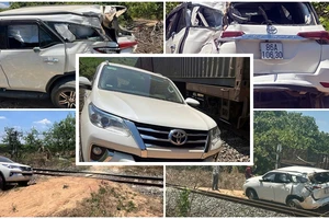 Ô tô băng qua đường sắt bị tàu hỏa tông, 3 người bị thương