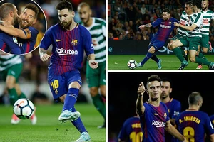 Messi lập poker, Barcelona ‘chơi tennis’