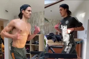 Cavani lần đầu xuất hiện như một vị thần Hi Lạp trong bộ áo MU