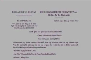 Bộ GD-ĐT bị làm giả công văn chỉ đạo về thi lớp 10