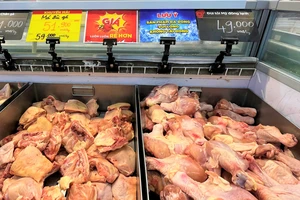 Thịt gà đông lạnh bày bán tại siêu thị với giá rẻ. ẢNH: TÚ UYÊN