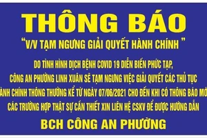 Công an phường ở TP Thủ Đức thông báo người dân hạn chế đến trụ sở làm việc