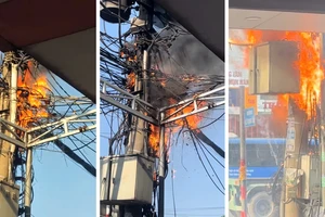 Cháy nổ trụ điện, nhiều người đi đường thót tim