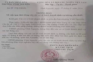 Phó Chủ tịch phường ra văn bản đóng cửa các cơ sở kinh doanh