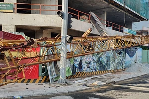 Tuy Hòa: Cần cẩu hơn 20 m rơi từ tầng 20, dân hú vía