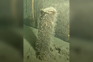 Một vật thể không xác định được tìm thấy gần đường ống Nord Stream 2 trên biển Baltic. Ảnh: BỘ QUỐC PHÒNG ĐAN MẠCH