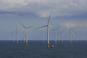 Các tua-bin gió ở Biển Bắc, ngoài khơi bờ biển Bỉ ngày 9-9-2019. Ảnh: AP