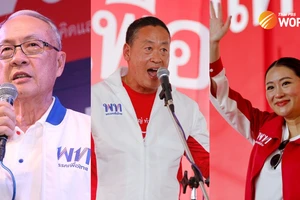 (từ trái sang) Cựu Bộ trưởng Tư pháp Chaikasem Nitisiri, trùm bất động sản Srettha Thavisin, bà Paetongtarn Shinawatra. Ảnh: THAI PBS WORLD