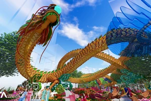 Lộ diện linh vật Rồng dài hơn 100 m ở đường hoa Nguyễn Huệ Tết 2024