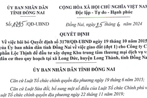 Đồng Nai: Hủy quyết định giao đất xây dựng Khu thương mại và dân cư gần 83 ha