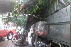 Xe tải xoay 180 độ, leo lề giữa cơn mưa tầm tã