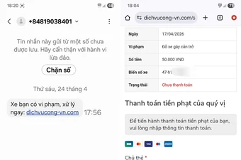 Nhận được tin nhắn phạt nguội kiểu này, người dùng nên xóa ngay để tránh mất tiền