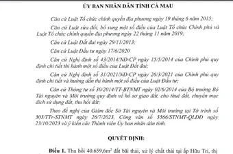 Cà Mau thu hồi đất của dự án nhà máy điện rác Plasma