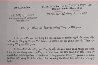 Tạm đình chỉ nhân viên hải quan trong nghi án hối lộ Tenma 
