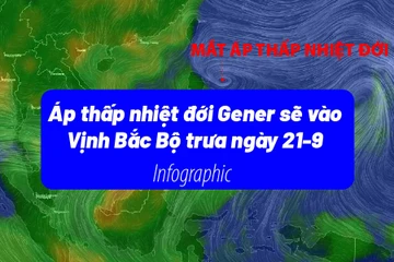 Áp thấp nhiệt đới Gener sẽ vào Vịnh Bắc Bộ trưa ngày 21-9