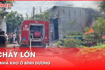 Cháy nhà kho ở Bình Dương, khói lửa bùng lên dữ dội