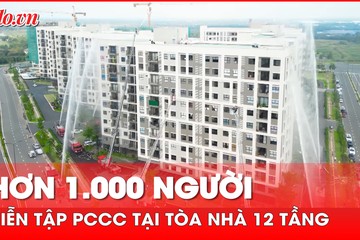 Hơn 1.000 người diễn tập PCCC tại tòa nhà 12 tầng ở Long An 