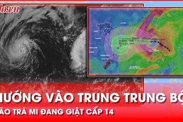 Bão Trà Mi ở trên vùng biển phía Đông Bắc quần đảo Hoàng Sa, đang hướng vào Trung Trung Bộ