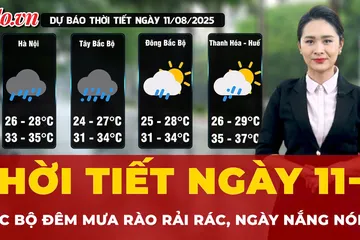Dự báo thời tiết ngày 11-8: Bắc Bộ đêm mưa rào rải rác, ngày nắng nóng cục bộ