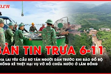 Bản tin trưa 6-11: Bão số 13 rất mạnh, Gia Lai yêu cầu khẩn cấp sơ tán người dân; 267 hộ bị thiệt hại nhà cửa, tài sản trong vụ vỡ hồ chứa nước ở Lâm Đồng