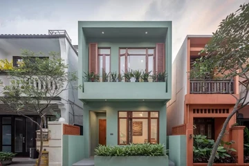 Bí quyết phối màu sơn mặt tiền nhà ống 2 tầng đẹp và cuốn hút