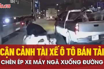 Truy tìm tài xế ô tô bán tải chèn ép vợ chồng đi xe máy ngã xuống đường