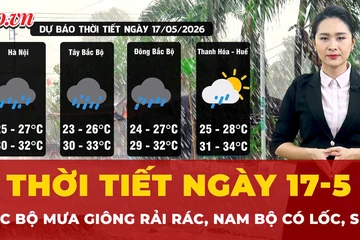 Dự báo thời tiết ngày 17-5: Bắc Bộ mưa giông rải rác, Nam Bộ cảnh báo lốc, sét