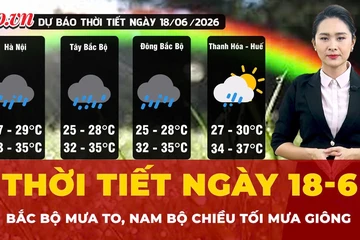 Dự báo thời tiết ngày 18-6: Bắc Bộ mưa to, Nam Bộ chiều tối mưa giông