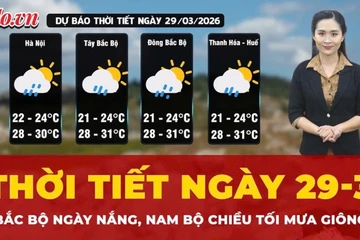 Thời tiết ngày 29-3: Bắc Bộ ngày nắng, Nam Bộ chiều tối mưa giông