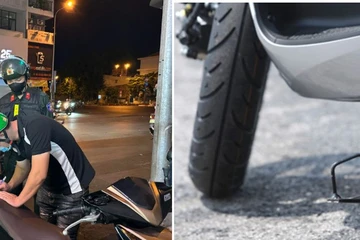 Đi xe máy nếu để chân chống quệt xuống đường coi chừng bị phạt nặng