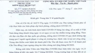 Cần Thơ: Tạm ngưng tiêm chủng mở rộng tháng 4-2020 vì COVID-19