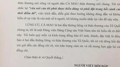Ông Đoàn Ngọc Hải gửi thư hồi đáp Ban Tuyên giáo Cà Mau