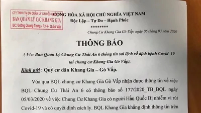 BQL chung cư Khang Gia bác bỏ thông tin có cư dân bị COVID-19