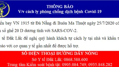 Thông báo khẩn liên quan chuyến bay từ Đà Nẵng về Đắk Lắk