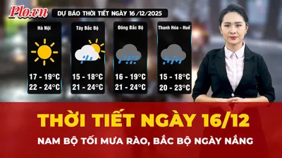 Thời tiết ngày 16-12: Nam Bộ ngày nắng, tối có mưa rào; Bắc Bộ ngày nắng, có nơi rét đậm