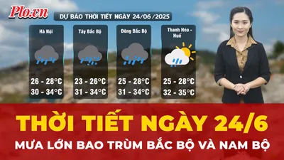 Thời tiết ngày 24-6: Bắc Bộ và Nam Bộ tiếp tục có mưa to