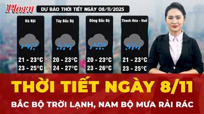Thời tiết ngày 8-11: Miền Bắc mưa rải rác, đêm và sáng trời lạnh; Nam Bộ có mưa rào