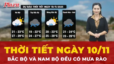 Thời tiết ngày 10-11: Bắc Bộ và Nam Bộ đều có mưa rào