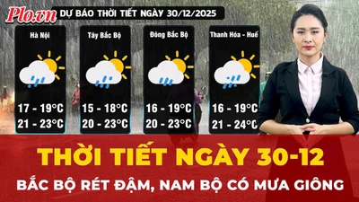 Thời tiết ngày 30-12: Bắc Bộ rét đậm, Nam Bộ có mưa giông